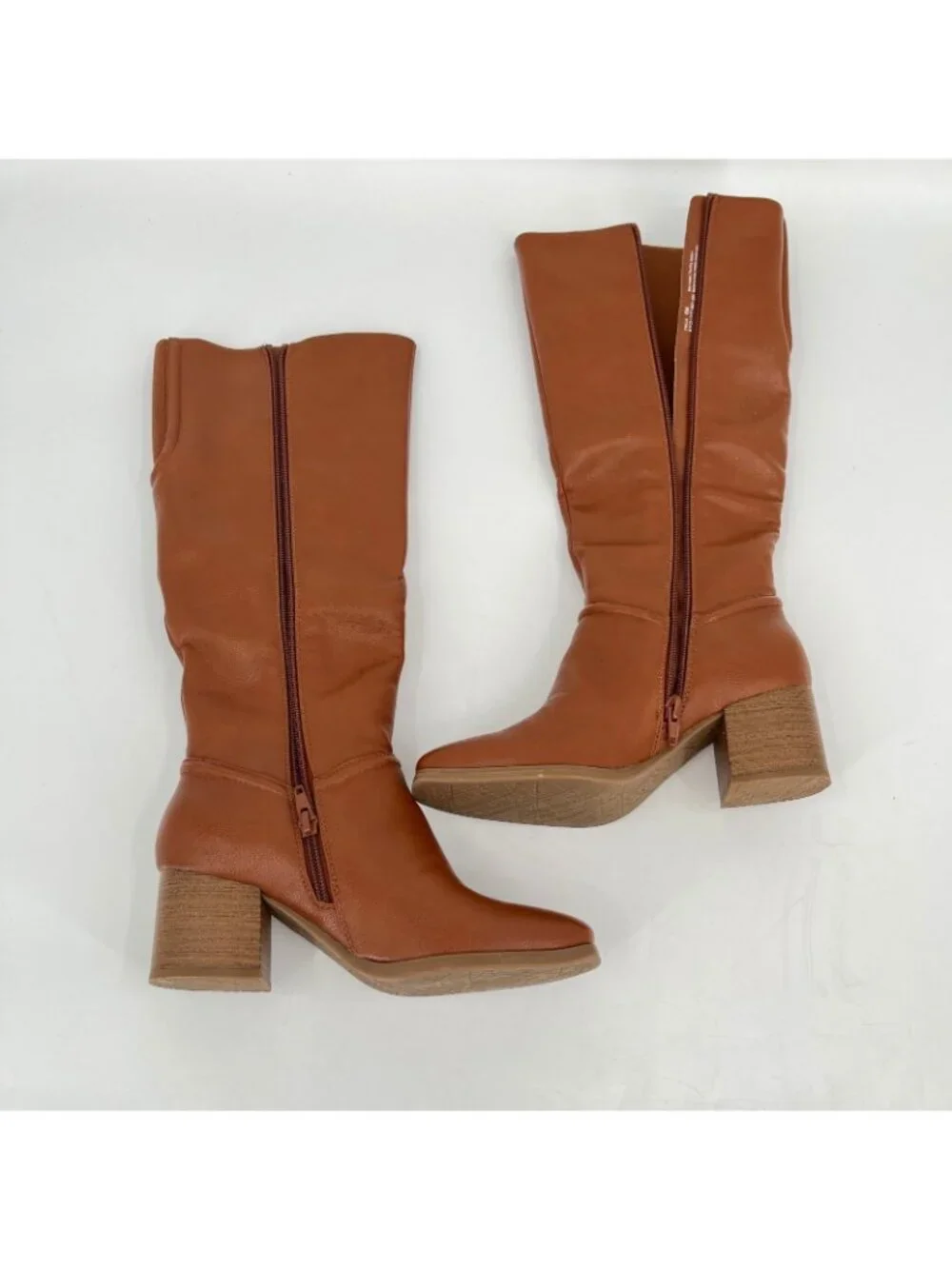 Baretraps Thalia Knee High Boots Brown Size 6M Faux Leather Zipper Block Heel
